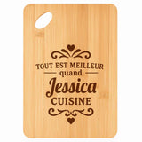 Planche bambou gravée personnalisée femme idée cadeau Fête des Mères apéro 30×20 prénom cuisine plateau fromage anniversaire noel maman mamie