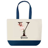 Sac de shopping bleu Yasmine Lettre Fleur