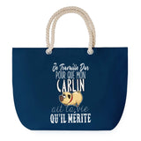 Sac de plage Bleu anse corde Carlin Travailler Dur pour mon Chien