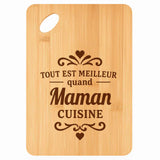 Planche bambou gravée personnalisée femme idée cadeau Fête des Mères apéro 30×20 prénom cuisine plateau fromage anniversaire noel maman mamie