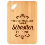 Planche bambou gravée personnalisée homme idée cadeau Fête des Pères apéro 30×20 prénom cuisine plateau fromage anniversaire noel papa papi 