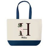 Sac de shopping bleu Hélène Lettre Fleur