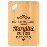 Planche bambou gravée personnalisée femme idée cadeau Fête des Mères apéro 30×20 prénom cuisine plateau fromage anniversaire noel maman mamie