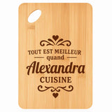 Planche bambou gravée personnalisée femme idée cadeau Fête des Mères apéro 30×20 prénom cuisine plateau fromage anniversaire noel maman mamie