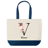 Sac de shopping bleu Viviane Lettre Fleur