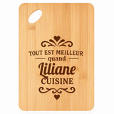 Planche bambou gravée personnalisée femme idée cadeau Fête des Mères apéro 30×20 prénom cuisine plateau fromage anniversaire noel maman mamie