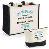 Cabas femme sac plage ou shopping tote bag pochette trousse Idée cadeau original pour anniversaire Noël travail départ retraite collègue famille fete des mères maman mamie