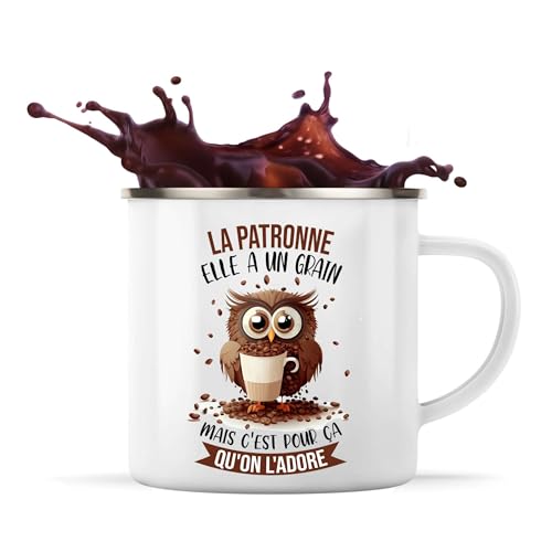 Tasse métallique Patronne Chouette Café