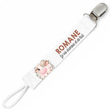 Attache tétine pour prénom ROMANE je vis d'amour et de lait Vache | Attache sucette cadeau naissance