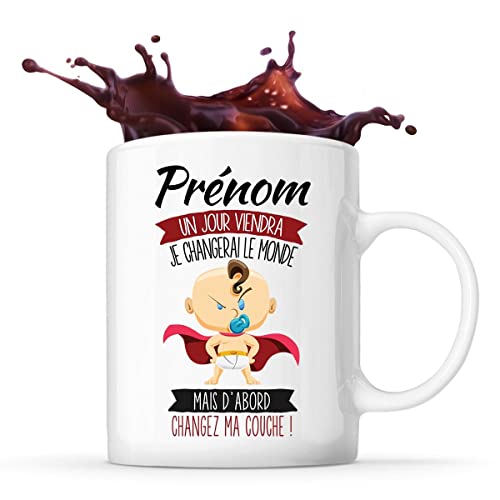 Mug personnalisable Prénom changez le monde (et ma couche!) - Planetee