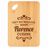 Planche bambou gravée personnalisée femme idée cadeau Fête des Mères apéro 30×20 prénom cuisine plateau fromage anniversaire noel maman mamie