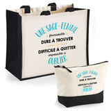 Cabas femme sac plage ou shopping tote bag pochette trousse Idée cadeau original pour anniversaire Noël travail départ retraite collègue famille fete des mères maman mamie