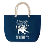 Sac de plage Bleu anse corde Amstaff - Travailler Dur pour mon Chien Terrier