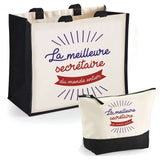 Cabas femme sac plage ou shopping tote bag pochette trousse Idée cadeau original pour anniversaire Noël travail départ retraite collègue famille fete des mères maman mamie