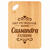 Planche bambou gravée personnalisée femme idée cadeau Fête des Mères apéro 30×20 prénom cuisine plateau fromage anniversaire noel maman mamie