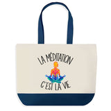 Sac de shopping bleu Méditation Femme c'est la Vie