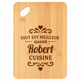 Planche bambou gravée personnalisée homme idée cadeau Fête des Pères apéro 30×20 prénom cuisine plateau fromage anniversaire noel papa papi 