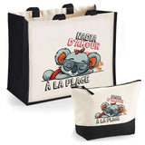 Cabas femme sac plage ou shopping tote bag pochette trousse Idée cadeau original pour anniversaire Noël travail départ retraite collègue famille fete des mères maman mamie