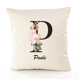 Housse de Coussin Premium Paule Lettre - Coton Canvas Fairtrade Beige Idée Cadeau Décoration Canapé