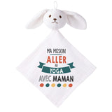 Doudou Bébé Lapin Ma Mission Yoga avec Maman Gaze de Coton Cadeau Baby Shower