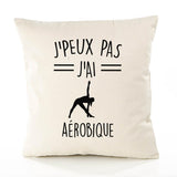 Housse de Coussin Premium Aerobique Version Blanc - Coton Canvas Fairtrade Beige Idée Cadeau Décoration Canapé