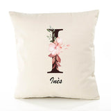 Housse de Coussin Premium Inès Lettre - Coton Canvas Fairtrade Beige Idée Cadeau Décoration Canapé 40x40