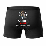 Caleçon Hervé Silence Hervé est en Mission - Humour Boxer Coton Idée Cadeau