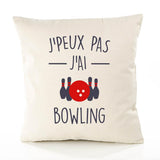 Housse de Coussin Premium j'peux Pas Bowling Version Blanc - Coton Canvas Fairtrade Beige Idée Cadeau Décoration Canapé 40x40