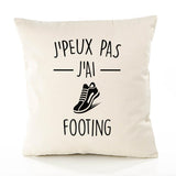 Housse de Coussin Premium j'peux Pas Footing Version Blanc - Coton Canvas Fairtrade Beige Idée Cadeau Décoration Canapé 40x40
