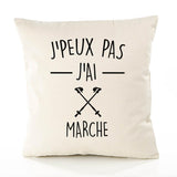 Housse de Coussin Premium j'peux Pas Marche Version Blanc - Coton Canvas Fairtrade Beige Idée Cadeau Décoration Canapé 40x40