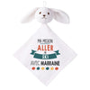 Doudou Bébé Lapin Ma Mission Ski avec Marraine Gaze de Coton Cadeau Baby Shower