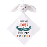 Doudou Bébé Lapin Ma Mission Piano avec Papi Gaze de Coton Cadeau Baby Shower