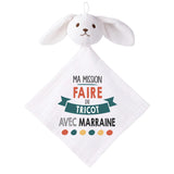 Doudou Bébé Lapin Ma Mission Tricot avec Marraine Gaze de Coton Cadeau Baby Shower