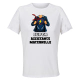 Maillot de Sport Femme Super Assistante Maternelle - T-Shirt Respirant Polyester Manches Courtes - Cadeau Sportive Anniversaire Noël Fête des Mères