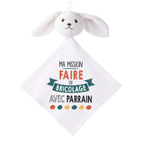 Doudou Bébé Lapin Ma Mission Bricolage avec Parrain Gaze de Coton Cadeau Baby Shower
