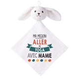 Doudou Bébé Lapin Ma Mission Yoga avec Mamie Gaze de Coton Cadeau Baby Shower