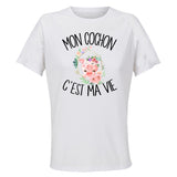 Maillot de Sport Femme Cochon C'est La Vie - T-Shirt Respirant Polyester Manches Courtes - Cadeau Sportive Anniversaire Noël Fête des Mères