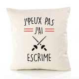 Housse de Coussin Premium J'peux Pas Escrime 2 Version Blanc - Coton Canvas Fairtrade Beige Idée Cadeau Décoration Canapé 40x40