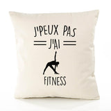 Housse de Coussin Premium Fitness Version Blanc - Coton Canvas Fairtrade Beige Idée Cadeau Décoration Canapé