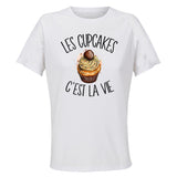 Maillot de Sport Femme Cupcakes C'est La Vie - T-Shirt Respirant Polyester Manches Courtes - Cadeau Sportive Anniversaire Noël Fête des Mères