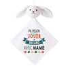 Doudou Bébé Lapin Ma Mission Billard avec Mamie Gaze de Coton Cadeau Baby Shower