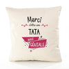 Housse de Coussin Premium Merci Tata Géniale - Coton Canvas Fairtrade Beige Idée Cadeau Décoration Canapé