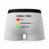Caleçon Level Up 1990 - Humour Boxer Gris Jeu Vidéo Idée Cadeau Anniversaire