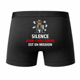 Caleçon Jean-Christophe Silence Jean-Christophe est en Mission - Humour Boxer Coton Idée Cadeau