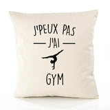 Housse de Coussin Premium j'peux Pas Gym Version Blanc - Coton Canvas Fairtrade Beige Idée Cadeau Décoration Canapé 40x40