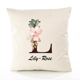 Housse de Coussin Premium Lily-Rose Lettre - Coton Canvas Fairtrade Beige Idée Cadeau Décoration Canapé 40x40