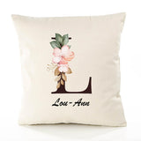 Housse de Coussin Premium Lou-Ann Lettre - Coton Canvas Fairtrade Beige Idée Cadeau Décoration Canapé 40x40