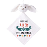 Doudou Bébé Lapin Ma Mission Yoga avec Marraine Gaze de Coton Cadeau Baby Shower