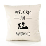 Housse de Coussin Premium j'peux Pas Randonnee Version Blanc - Coton Canvas Fairtrade Beige Idée Cadeau Décoration Canapé 40x40