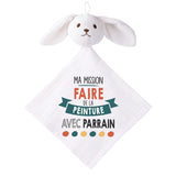 Doudou Bébé Lapin Ma Mission Peinture avec Parrain Gaze de Coton Cadeau Baby Shower